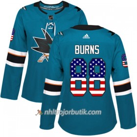 Dame Ishockey San Jose Sharks Tröja Brent Burns 88 Adidas 2017-2018 Teal USA Flag Fashion Authentic